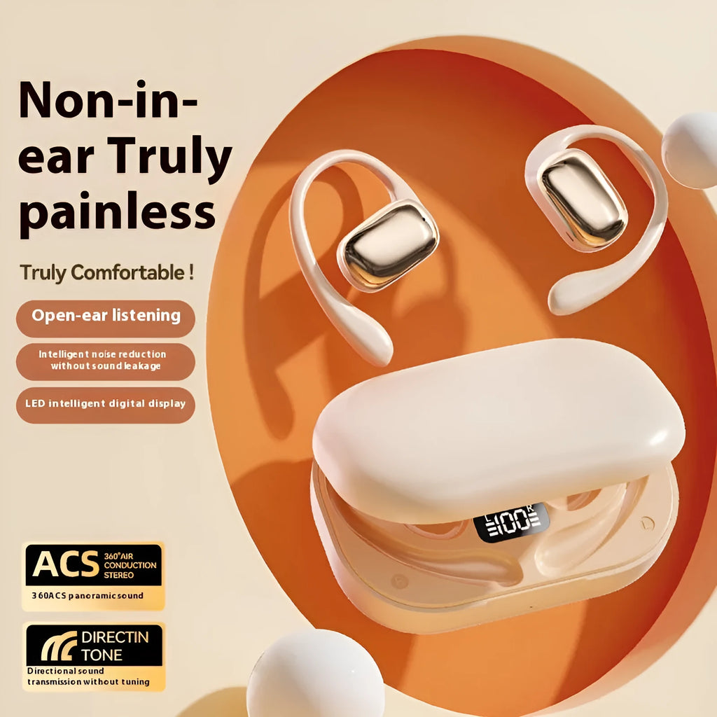 Ear-mounted Bluetooth headphones with digital display screen in three colour options