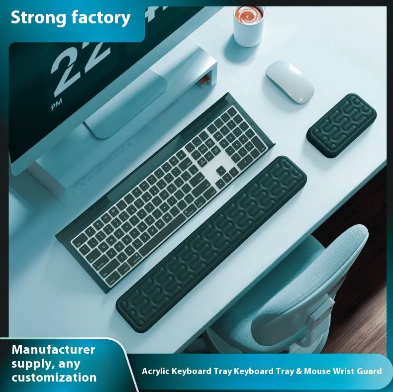 Double-sided memory foam keyboard and mouse pad set with wrist rest in various solid colours