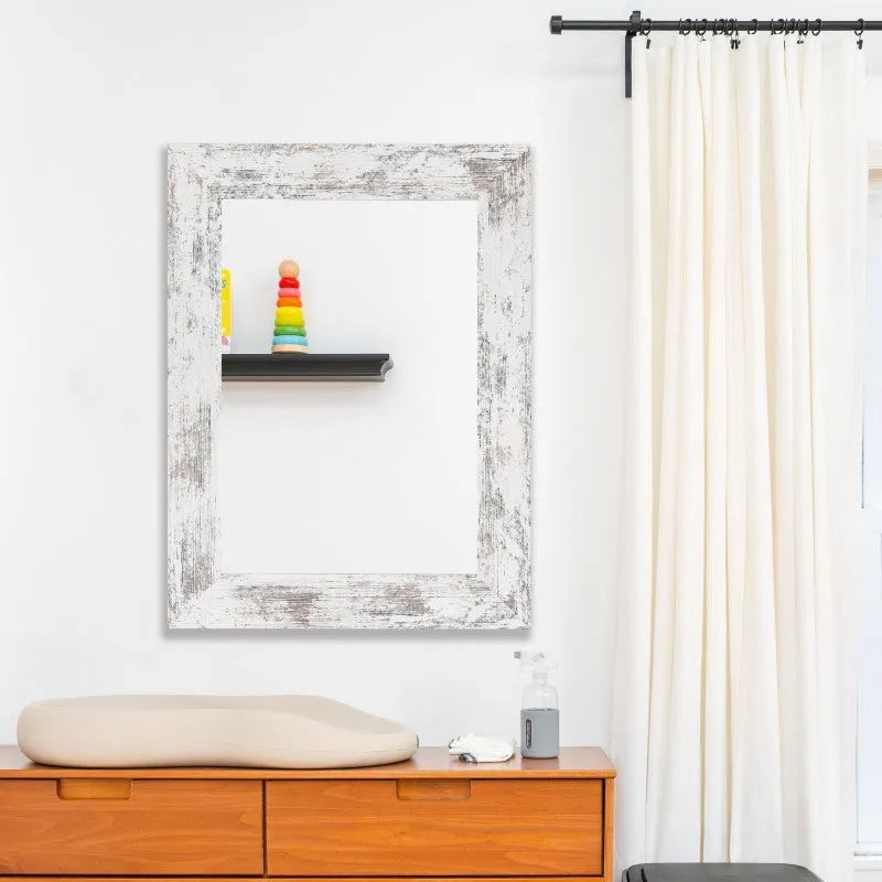 Little white wall-mounted dressing mirror with MDF frame in retro new Chinese style
