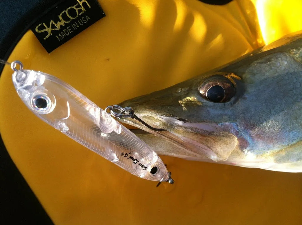 Clear plastic 9.5cm fishing bait blank body with a visible 7mm mounting hole