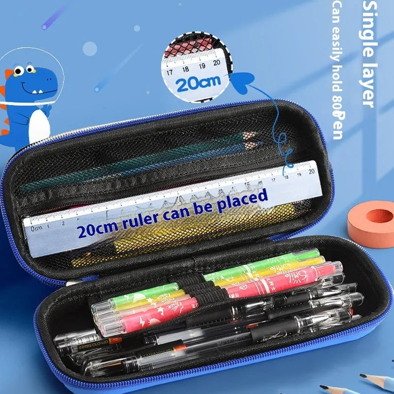 3D leather stationery box pencil case showing detailed spaceship design in black leather.