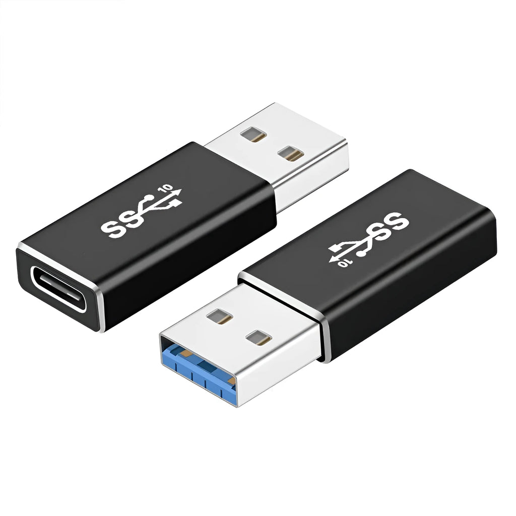 USB Male to USB C Female adapter with double-sided plug, black and white colour options, for computer and mobile phone use