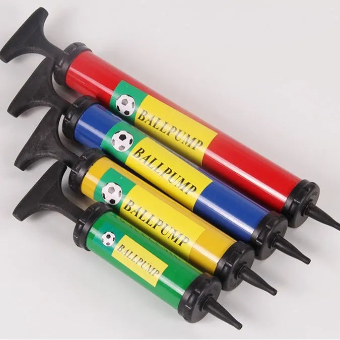 Manual plastic pump cylinder for inflating sports balls and balloons in mixed colours