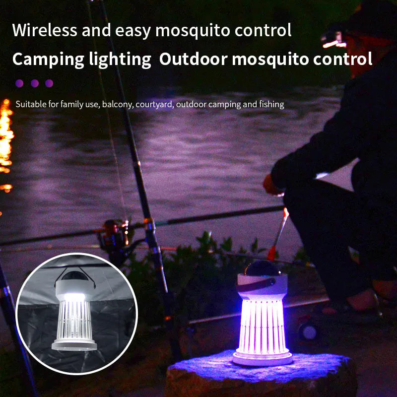 White 2 in 1 electric mosquito killer lamp with star ceiling projection, Ni-Zn-Fe mesh, ABS shell, USB rechargeable, folding handle