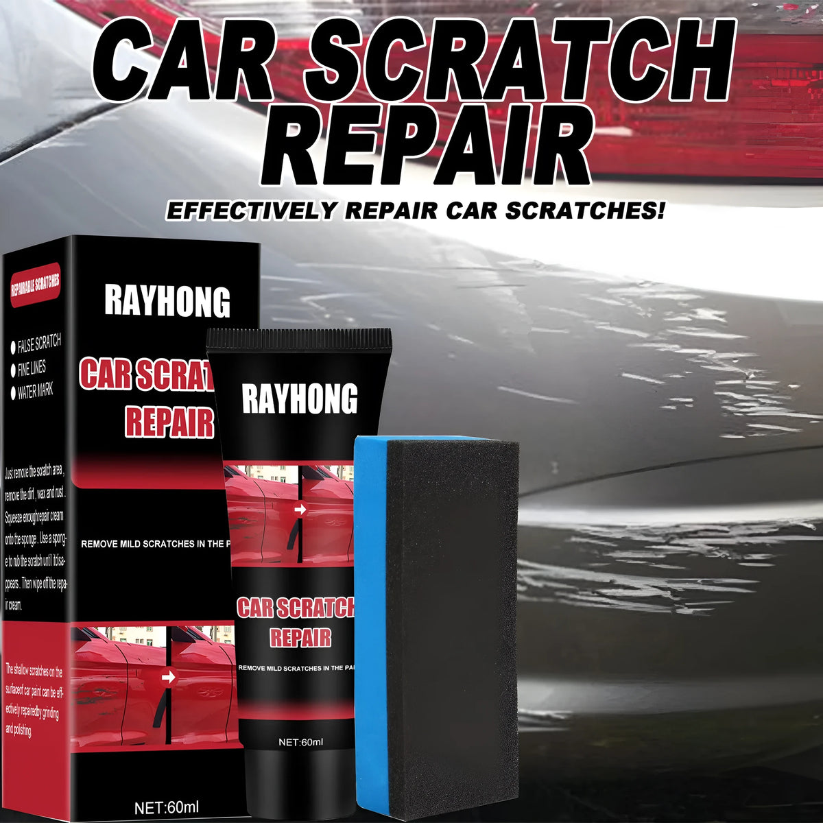 60ml car scratch repair wax container with applicator for automotive paint surface scratch maintenance