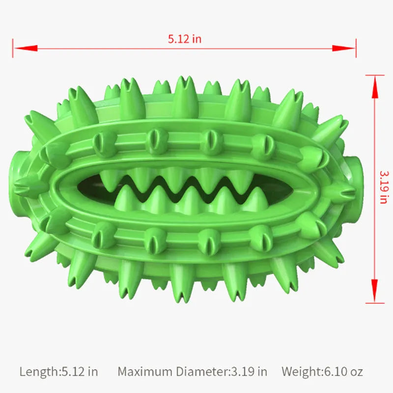 Green cactus-shaped dog toothbrush toy for aggressive chewers with textured dental cleaning surface