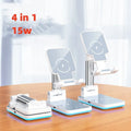 Wireless charging desktop phone holder in black or white with 5W and 15W charging options