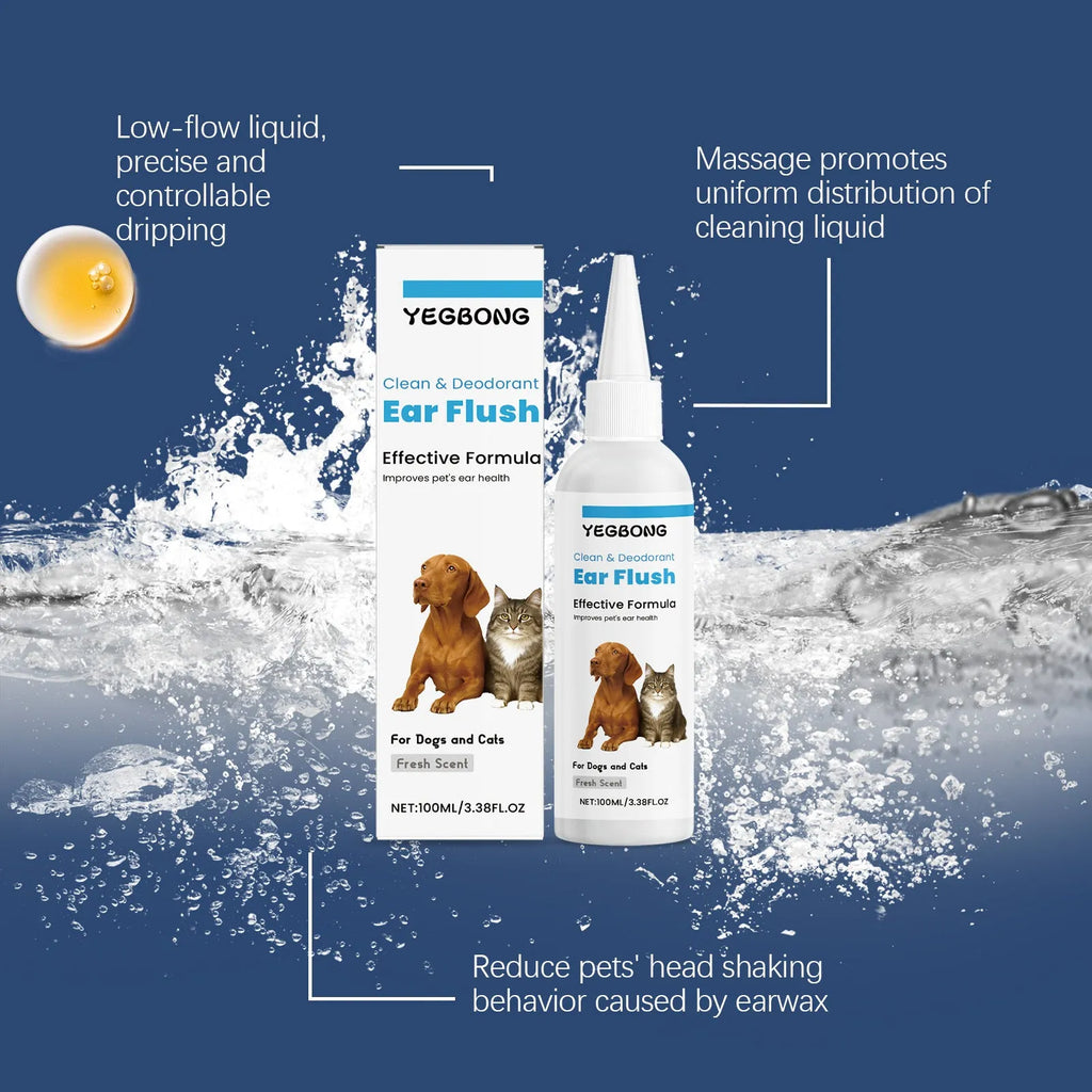 100ml bottle of cat and dog ear cleaner solution for pet ear hygiene