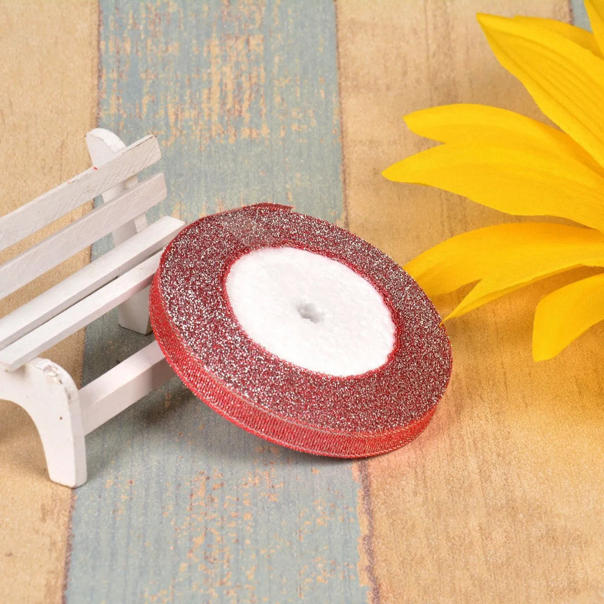 3 points polyester ribbon with colourful green onion pattern and metallic wire accents on 25-yard spool