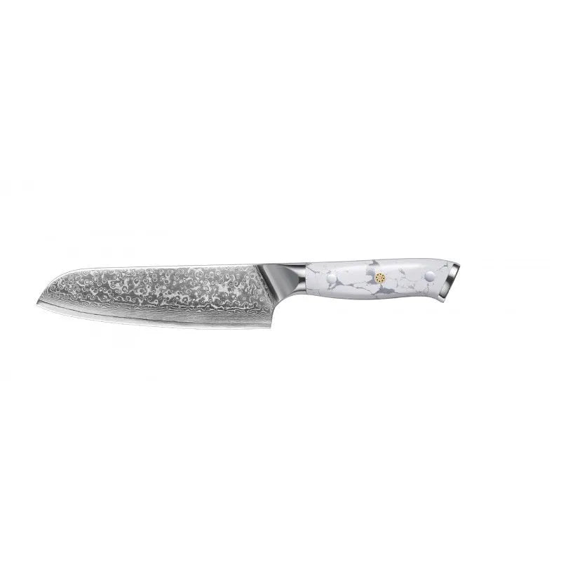 Damascus VG10 steel chef's knife with 21cm blade combining eight cutting functions