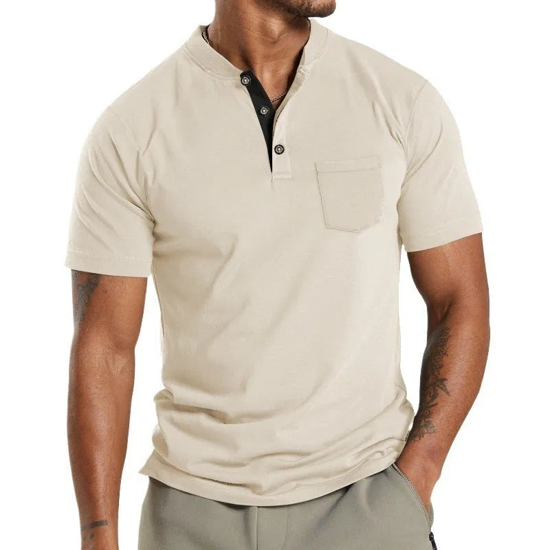 Men's plus size short sleeve button-down shirt in light grey with front pocket