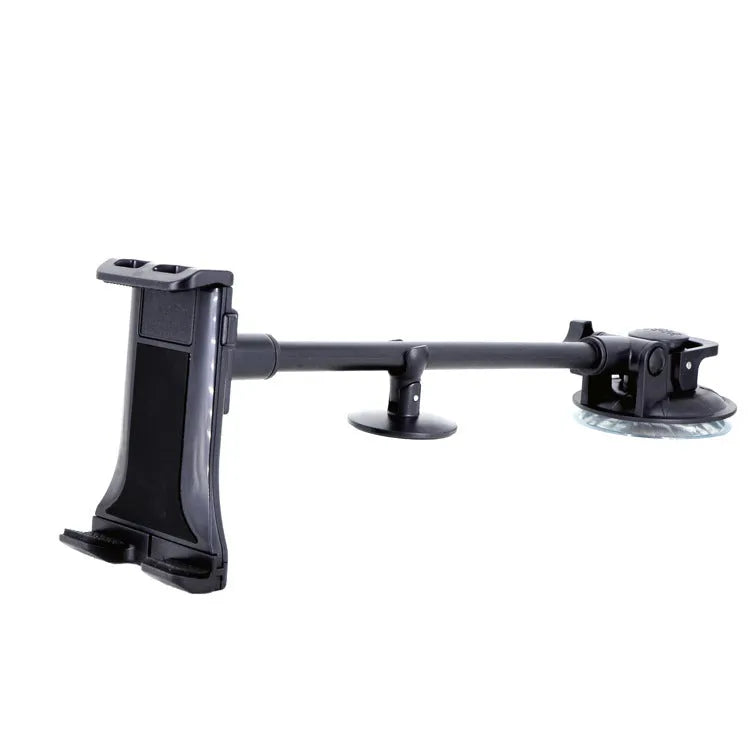 Black universal 4-12-inch vehicle-mounted tablet holder with long-rod suction cup and adjustable bracket