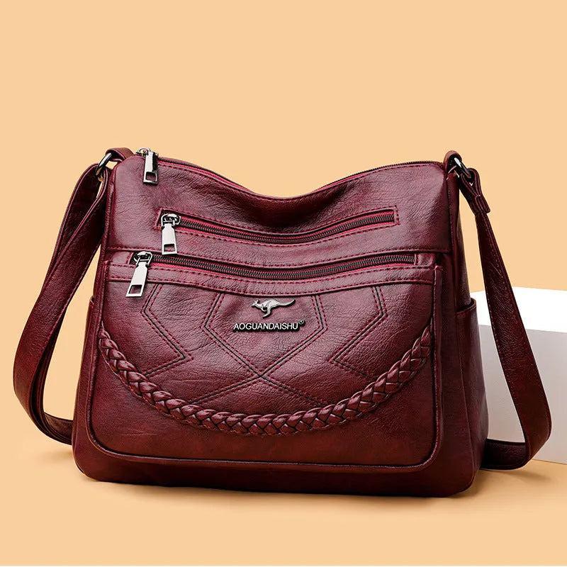 Soft PU leather women's shoulder bag in a horizontal square shape with a large capacity.