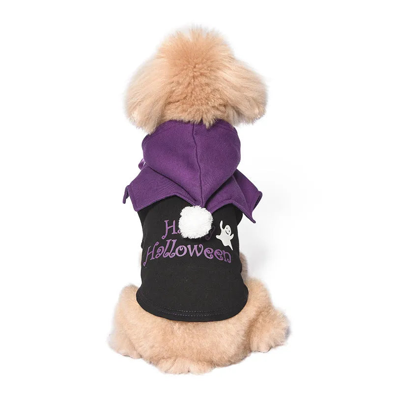 Halloween pumpkin dog clothes black orange cotton sweater shawl outfit