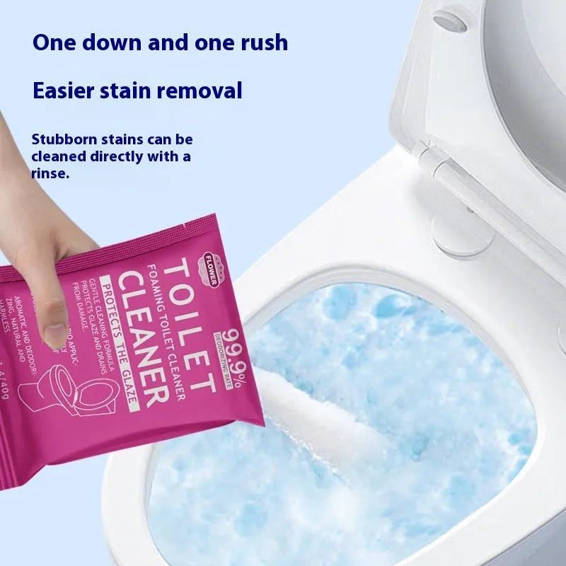 Toilet bubble powder for descaling in blue ocean or pink floral scent, 240g bag or 5x40g sachets box.