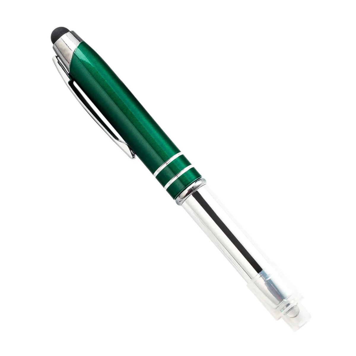 Metal multifunctional pen with capacitive stylus tip, LED light, and ballpoint writing in five colour options