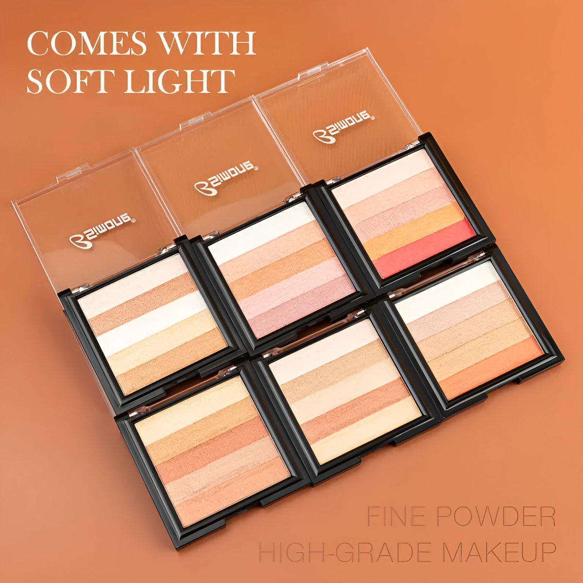 Eye shadow plate for contouring and brightening, shown in one of six colour styles, 12g net content.