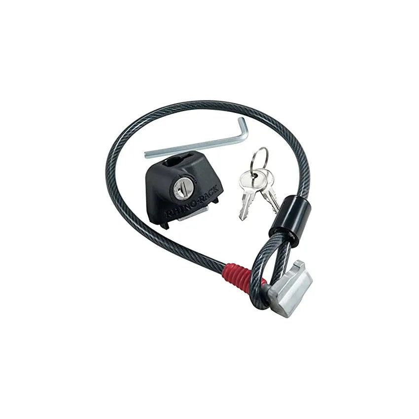 Roof platform steel cable lock with plastic sheathed strand for outdoor equipment security