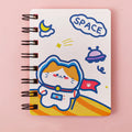 Astronaut portable pocket flipper notebook showing 10.5cm by 8cm dimensions with spiral binding