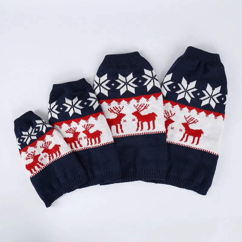 Navy blue knitted Christmas sweater for dogs on small to medium breed