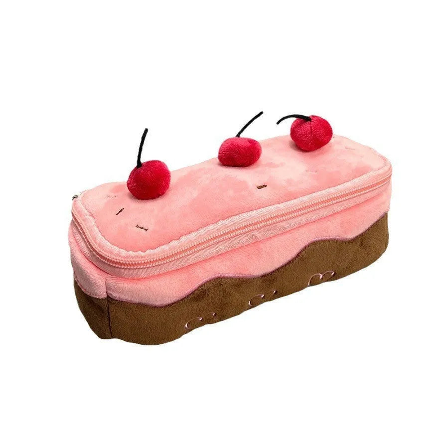Cherry Cake plush pattern velvet pencil bag in Korean style design