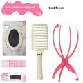 Forehead lace mid-length natural black straight wig with styling accessories on display