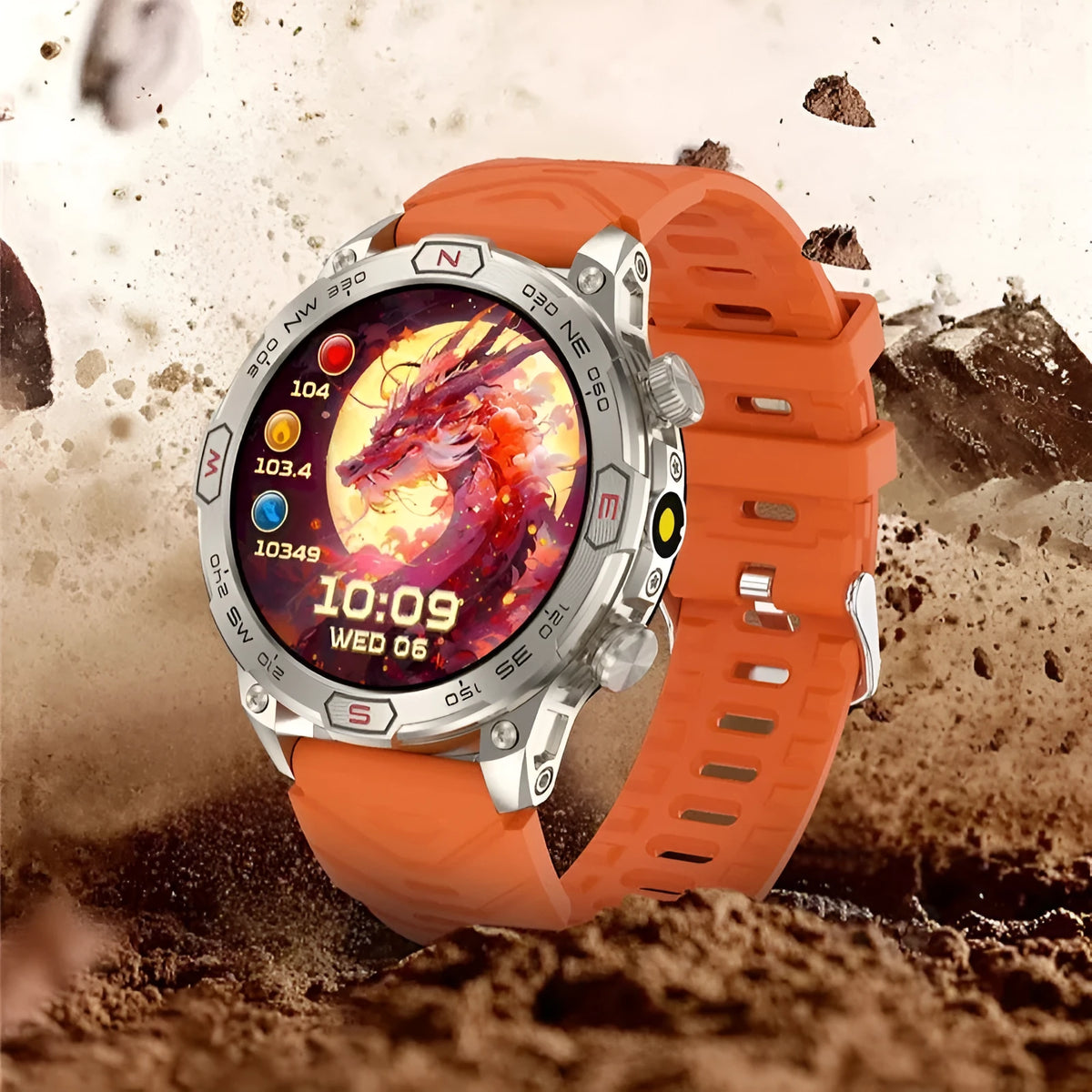 Black sports watch with AMOLED screen showing fitness data on liquid silicone strap