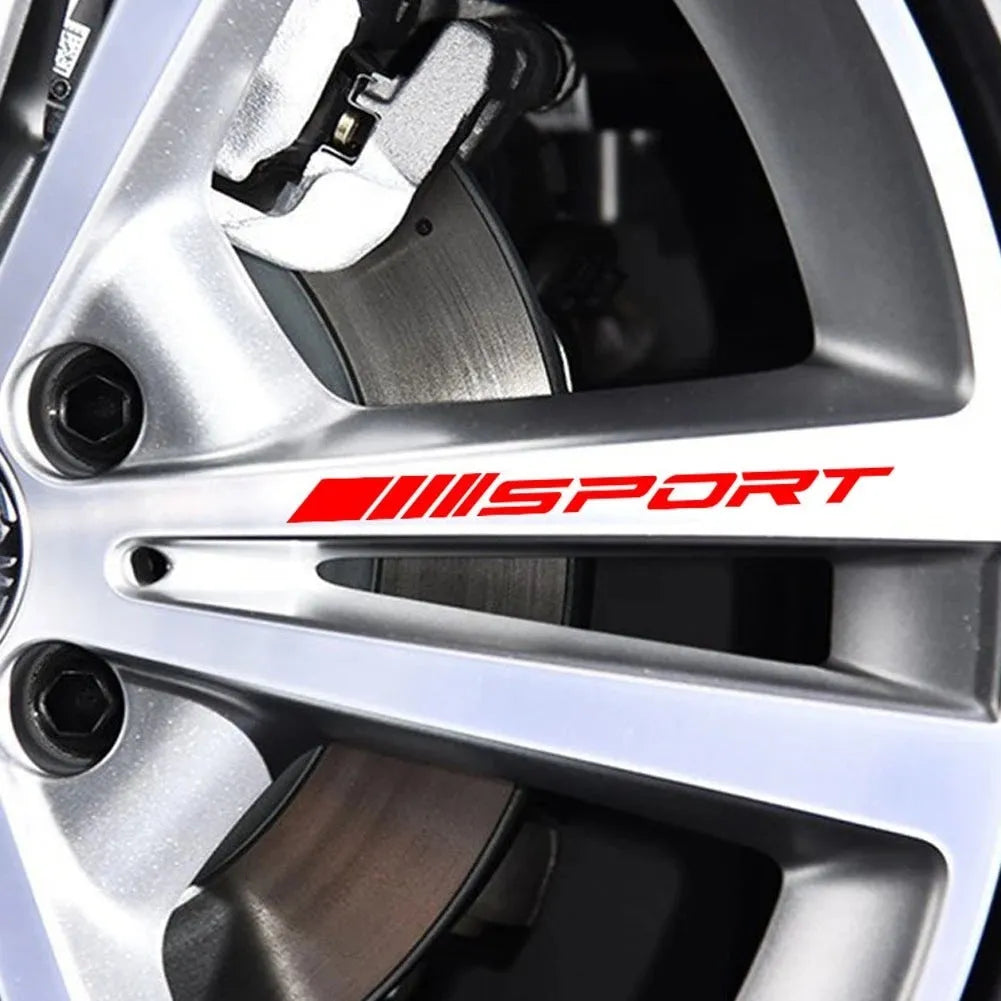 PET hollow sports series car rim sticker in red, measuring 10cm by 0.7cm.