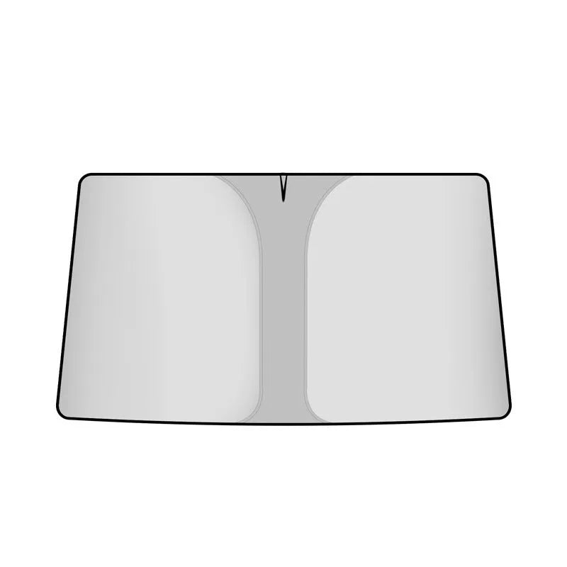 Titanium silver car sun shade with double-ring front shield construction folded for storage