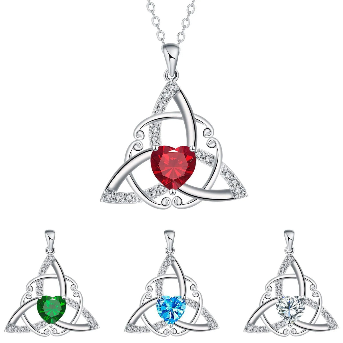 Celtic knot geometric necklace for women in electroplated copper, showing colour options.