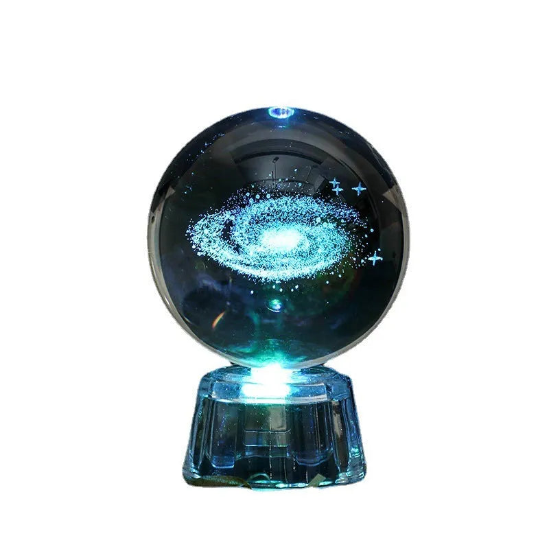 Transparent 6cm crystal ball ornament with inner carving design on fixed base