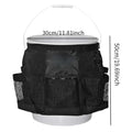 Black cylindrical polyester storage bag hanging with 5 gallon drum compatibility for car washing tools organisation