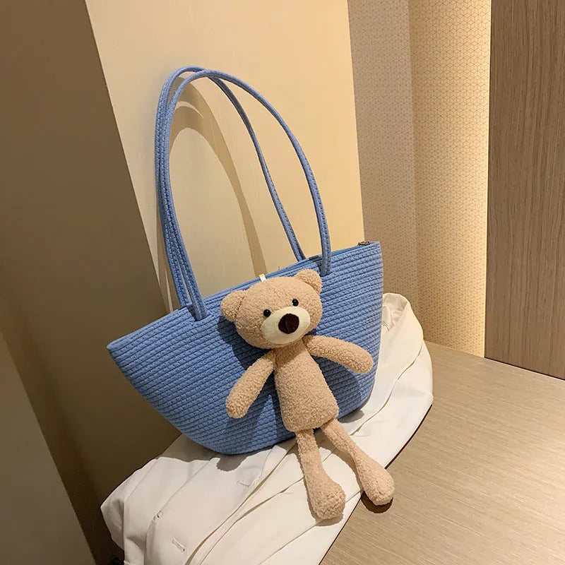 Cotton linen woven dumpling-shaped bag with double straps in multiple colours