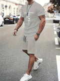 Two-piece casual sports suit with short-sleeved round neck top and shorts in polyester, 3D digital print, five colours.