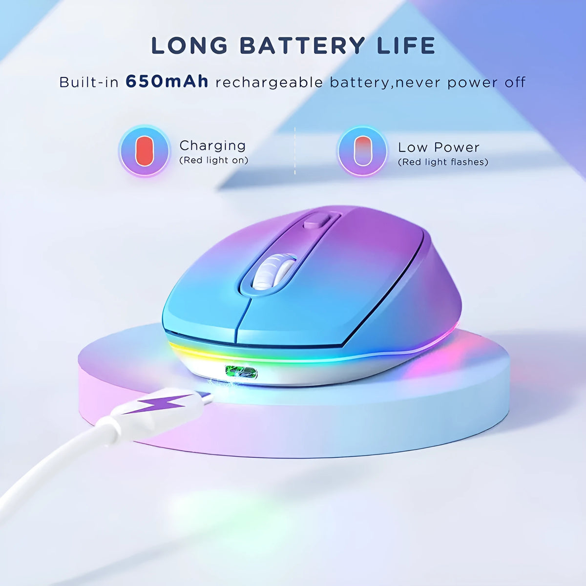 24g wireless optical mouse in various colours with USB charging cable