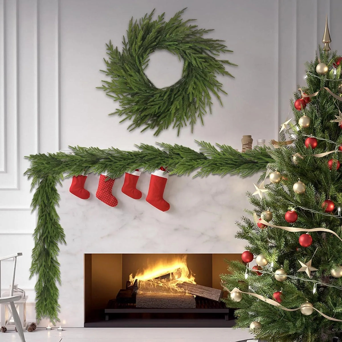 PE plastic American country style garland for front doors, 60cm long with plastic foliage