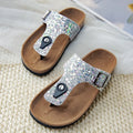 Cork couples flip-flops in pink silver gold colours with PVC soles and artificial leather uppers
