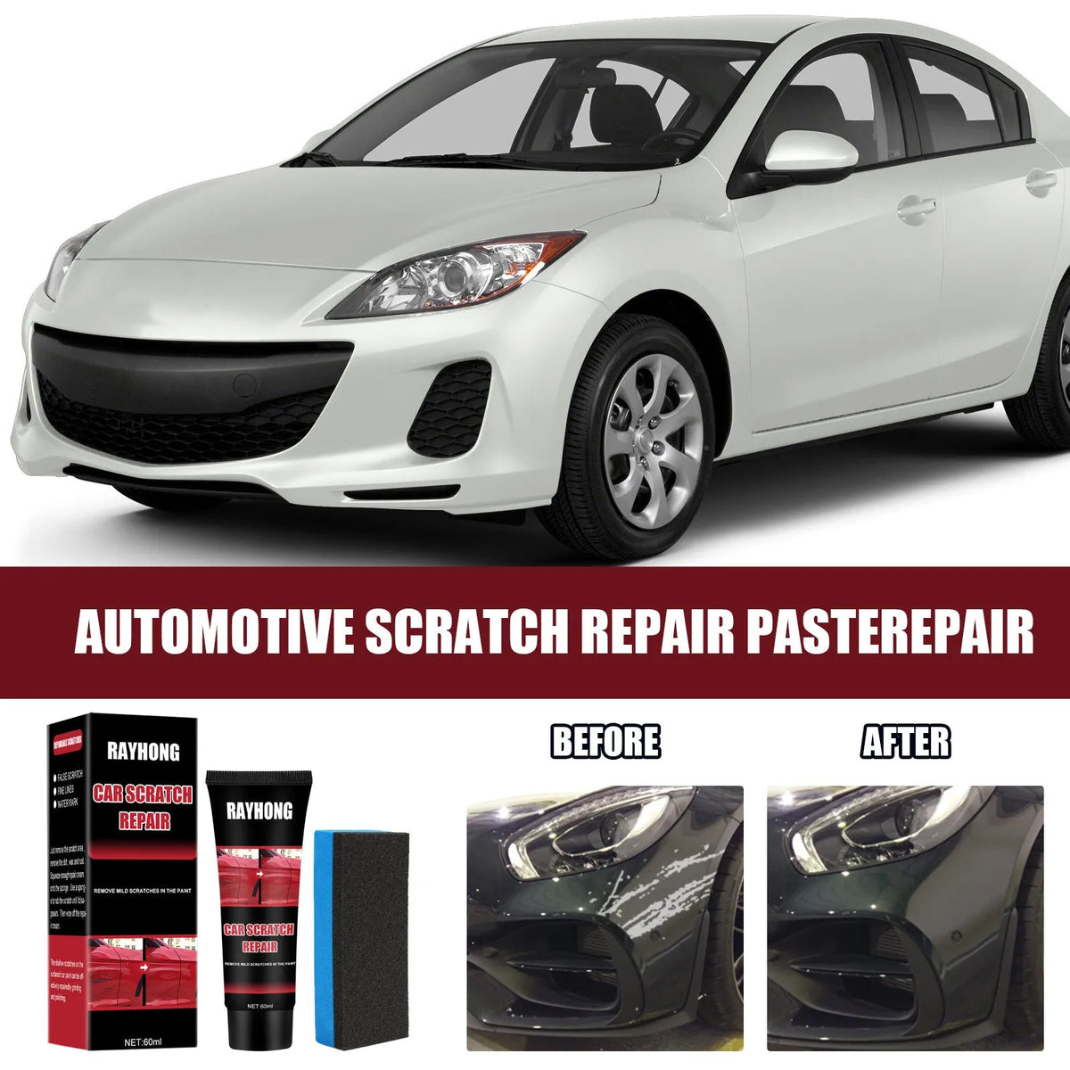 60ml car scratch repair wax container with applicator for automotive paint surface scratch maintenance