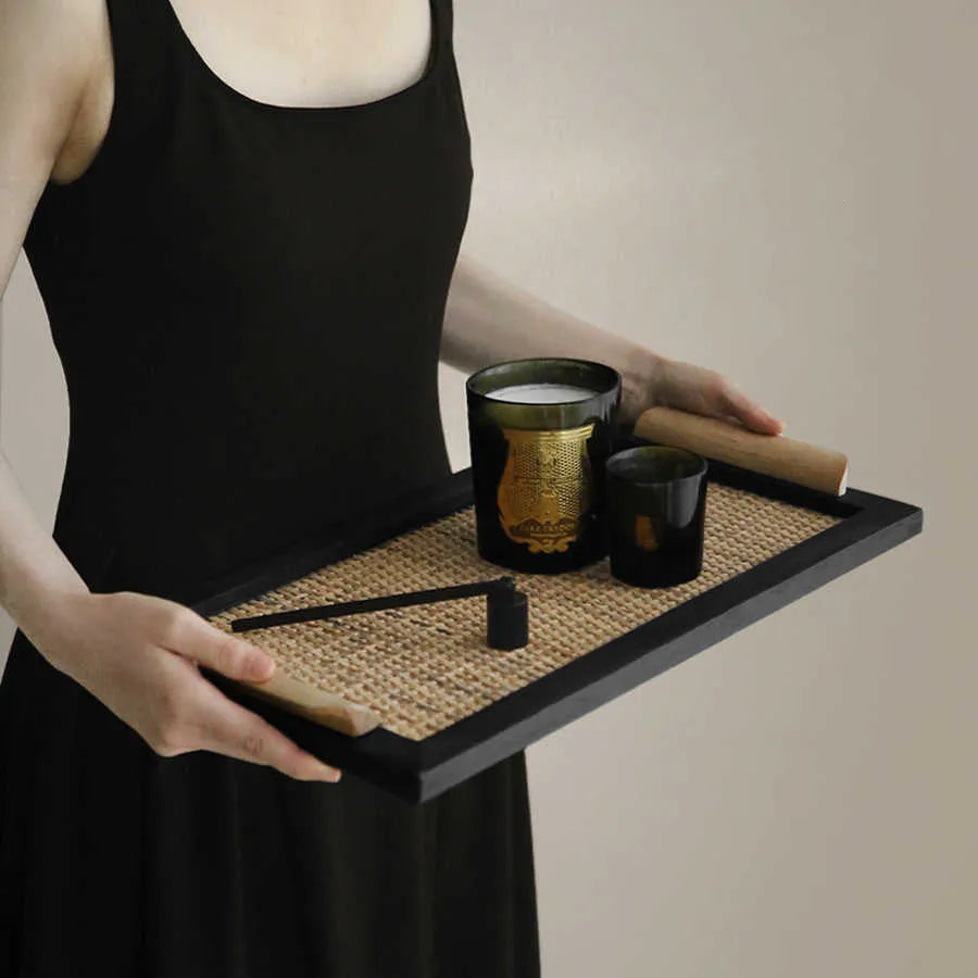 Pine wood dining tray with compartments in elegant house design, shown in small and large size options