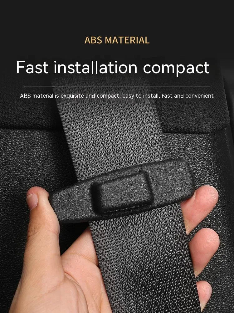 Black ABS plastic seat belt clip for car safety belt adjustment, two-piece pack