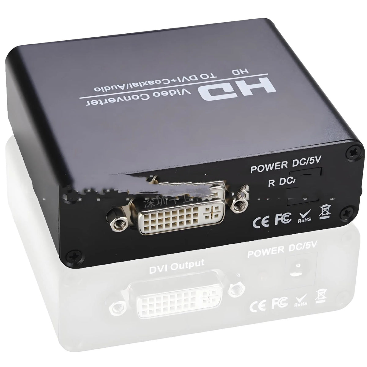 Black HDMI to DVI converter with coaxial audio output and 1.5 metre cable