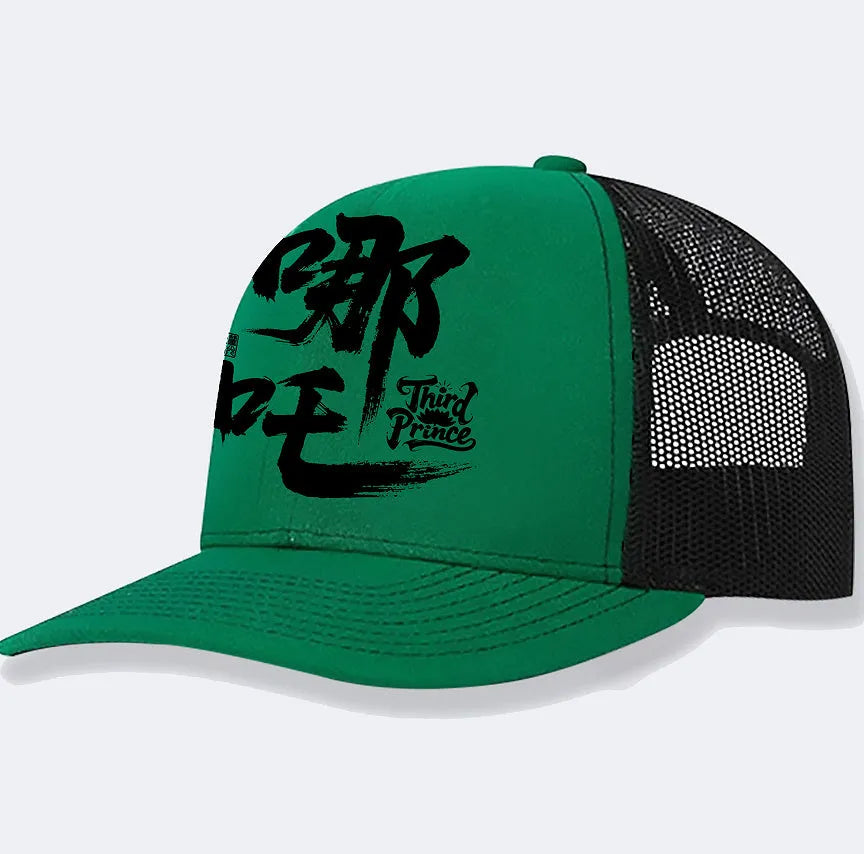 A man's black polyester baseball cap showing the structured crown and adjustable snap-back closure.