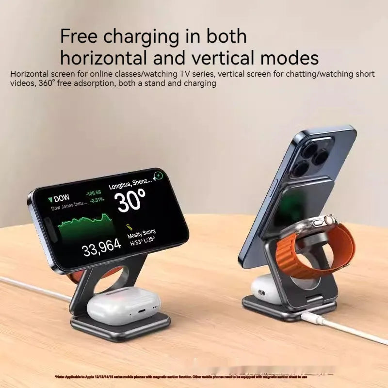 Foldable magnetic wireless charger mobile phone holder in white or black with QC3.0 fast charging