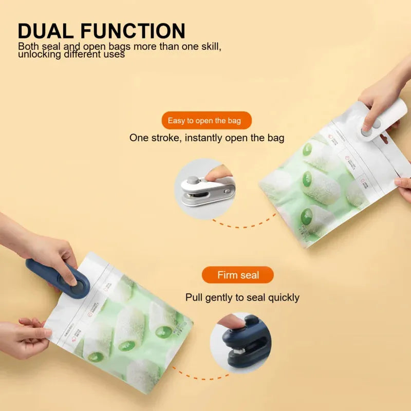 Handheld white heat sealer for sealing chip bags with USB Type-C charging port