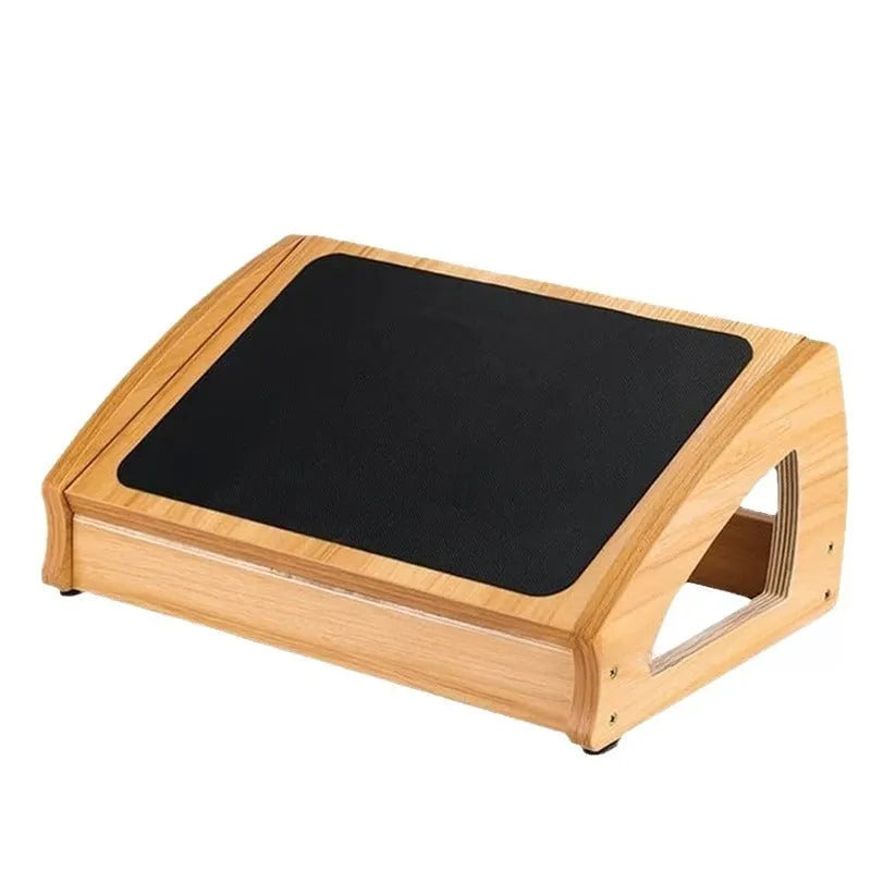 Wooden bamboo office desk footstool in natural wood colour with modern simple design