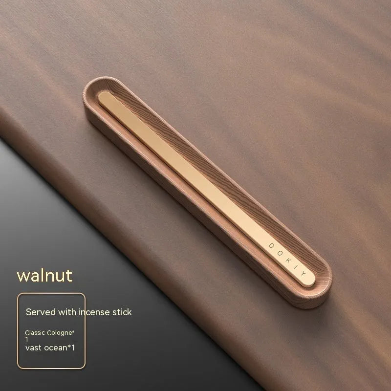Long strip car aromatherapy ornament for air vent mounting in walnut or metallic grey finish