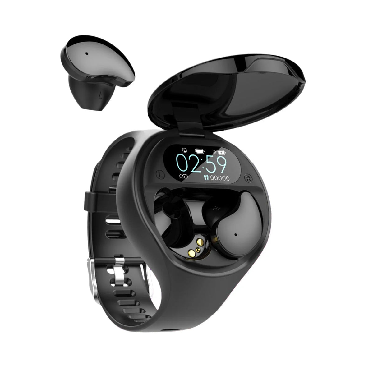 Black smart bracelet and Bluetooth earphone combination device with detachable design