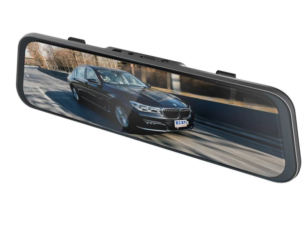 Black 10-inch touch screen car driving recorder mounted as rearview mirror replacement