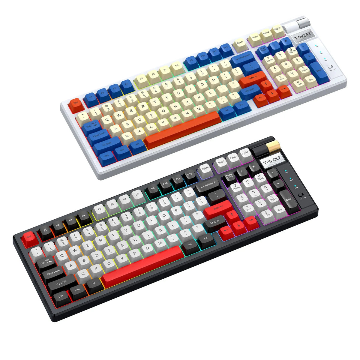 Bluetooth charging mechanical keyboard in Blue Orange or black and red, ABS, 404x172x37.5mm, with USB receiver and cable