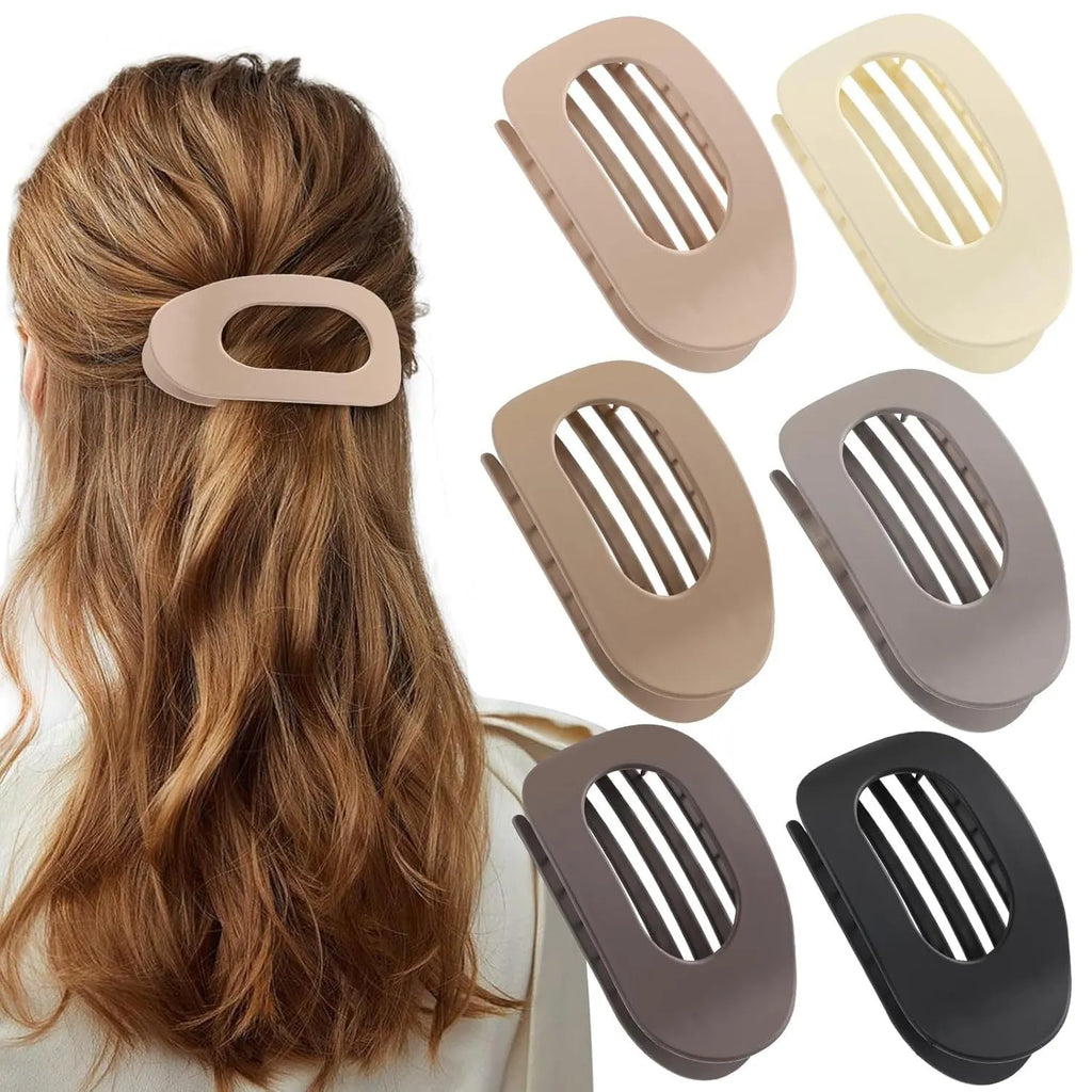Six nude and rose red plastic hair clips with frosted grip and quadrilateral pointed toe style